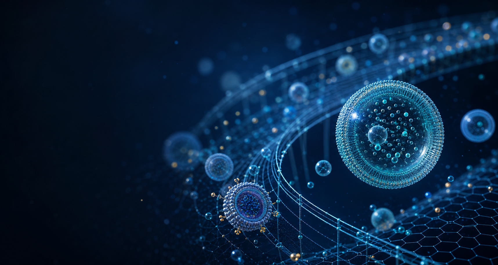 Nanomedicine particles and vesicles moving through a technical molecular field.